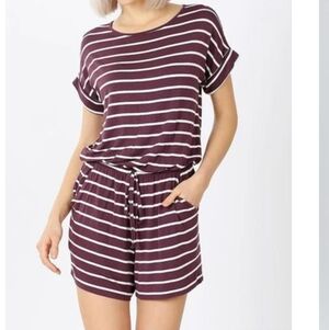 Zenana Purple and White Striped Romper